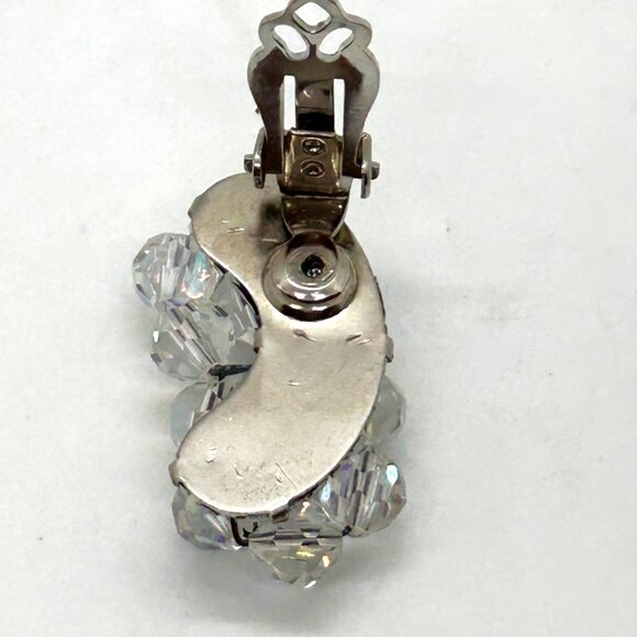 Vintage Aurora Borealis Beaded Clip-On Ear Climbers Elegant Bridal Prom Retro - Picture 6 of 9